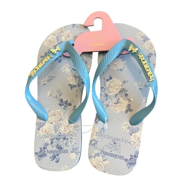 LoveShackFancy x Havaianas Flip Flops Sandals Everblooming Rosettes Blue NIB NEW - Picture 3 of 10